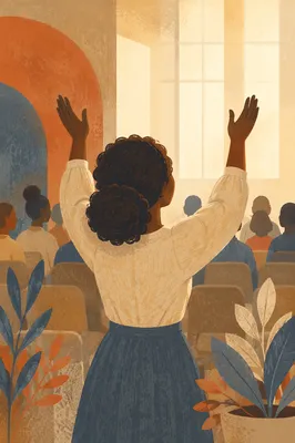 Woman with Raised Hands in Light