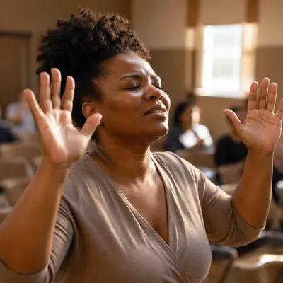 African American Woman with Raised Hands