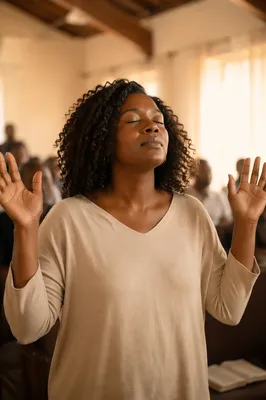 African American Woman with Raised Hands