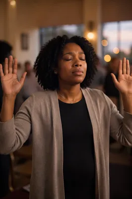 African American Woman with Hands Raised
