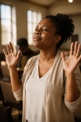 African American Woman with Raised Hands