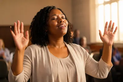 African American Woman with Raised Hands