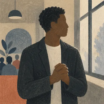 Reflective Young Adult by Tall Window