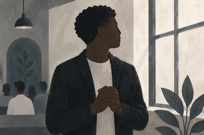 Reflective Young Adult by Tall Window