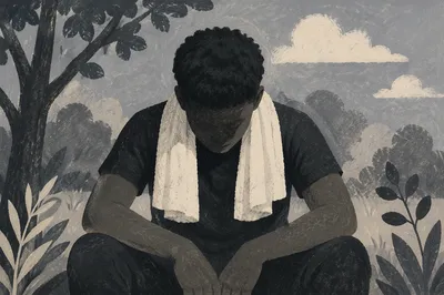 Young Person Seated Outdoors in Reflection