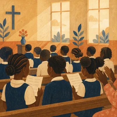 African Children Singing in Church School
