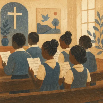 African Children Singing in Church School