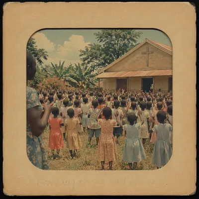 African Children Singing at Rural Church School