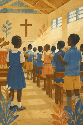 African Children Singing in Church School