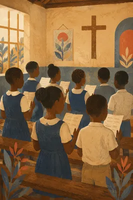 African Children Singing in Church School