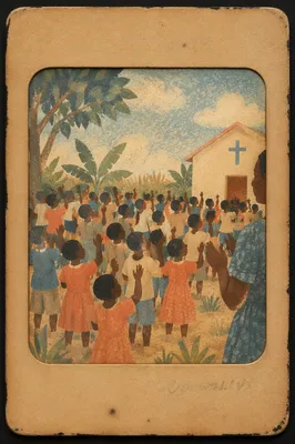 African Children Singing at Rural Church School