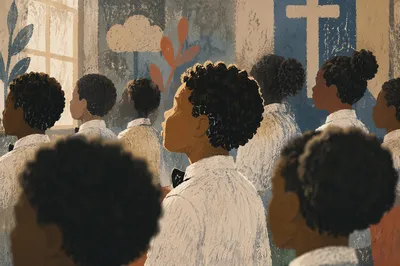 African Children Singing in Church School
