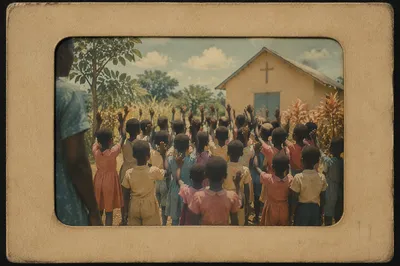 African Children Singing at Church School