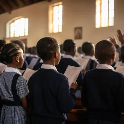 African Children Singing in Church School