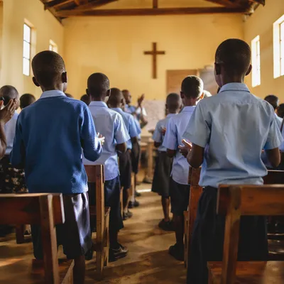 African Children Singing in Church School