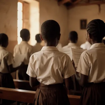 African Children Singing in Church School