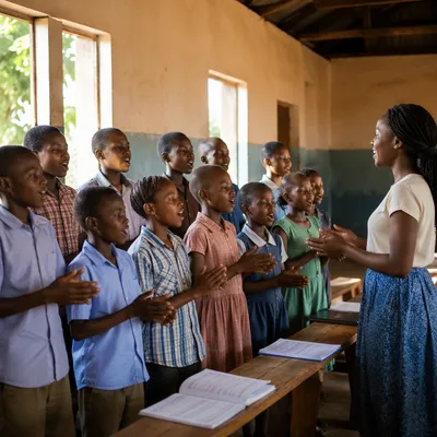 African Children Choir Rehearsal in School Hall