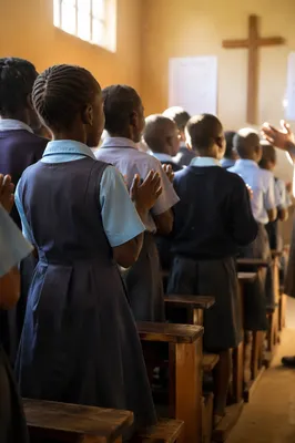 African Children Singing in Church School