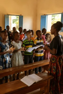 African Children Choir Rehearsal in School Hall