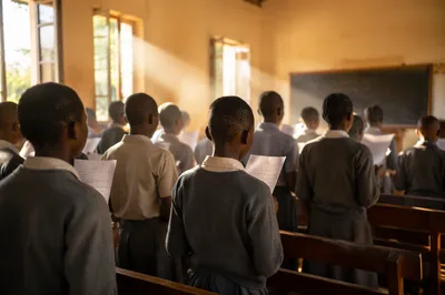 African Children Singing in Church Classroom