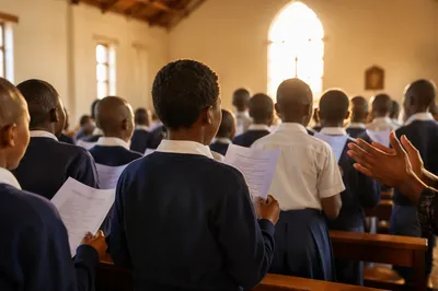 African Children Singing in Church School