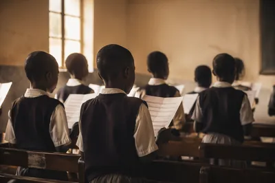 African Children Singing in Church School