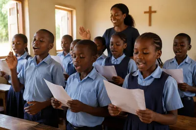 African Schoolchildren Singing in Classroom
