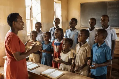 African Schoolchildren Singing in Classroom