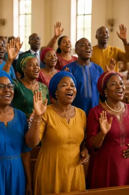 Joyful African Church Choir Singing Indoors