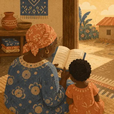 African Grandmother Sharing Bible with Grandchild
