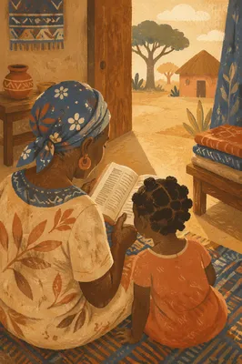 African Grandmother Sharing Bible With Grandchild