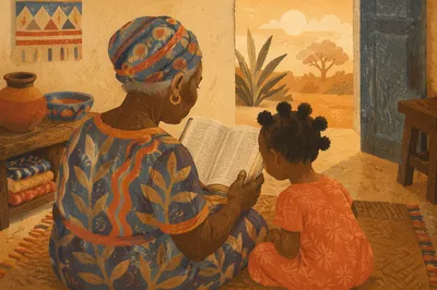 African Grandmother Sharing Bible With Grandchild
