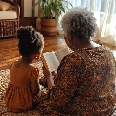 African Grandmother Reading Bible with Grandchild