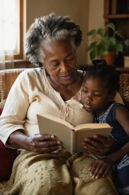 African Grandmother Reading with Grandchild