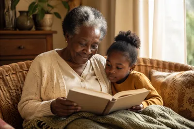 African Grandmother Reading with Grandchild