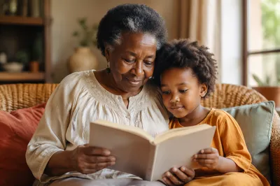 Grandmother Reading with Grandchild at Home