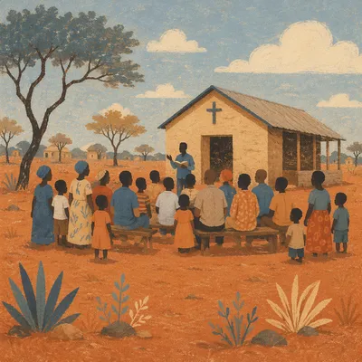 Outdoor African Village Church Gathering Scene