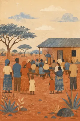Outdoor Church Gathering in African Village