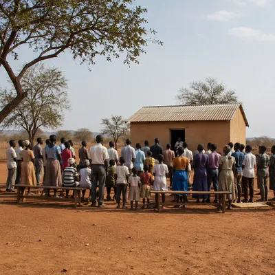 Outdoor African Village Church Gathering Scene