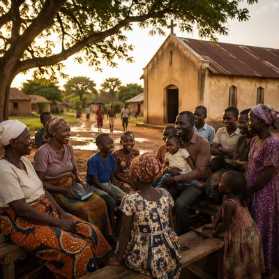 African Village Church Gathering at Golden Hour