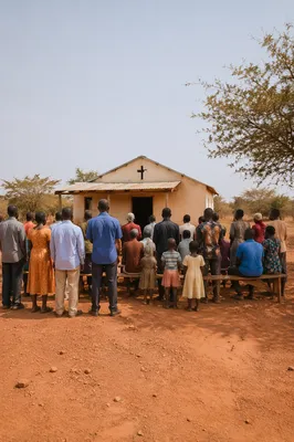 Outdoor African Village Church Gathering Scene