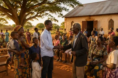 Community Gathering Beside Rural Village Church
