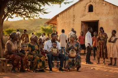 Village Church Gathering Under Acacia Tree