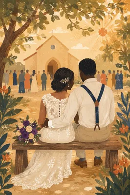 African Newlyweds in Church Garden Celebration