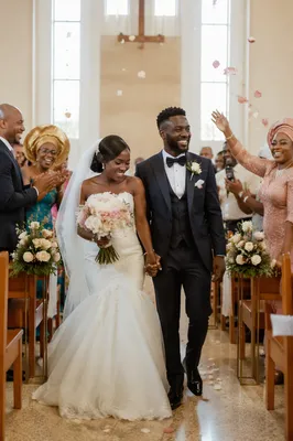 African Couple Walking Down Church Aisle