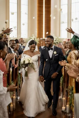 African Wedding Couple Walking Down Church Aisle