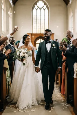 African Wedding Couple Walking Down Church Aisle