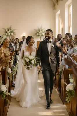 African Wedding Couple Walking Down Church Aisle