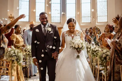 African Wedding Couple Walking Down Aisle