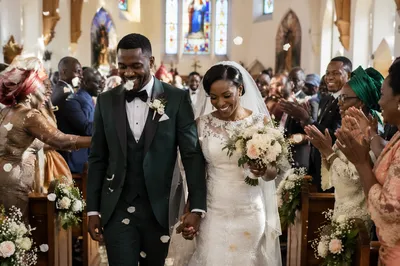 African Wedding Couple Walking Down Church Aisle